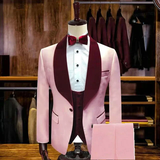 Candy Pink Stylsih Shawl Lapel Slim Fit Men Suits for Wedding - Image 2