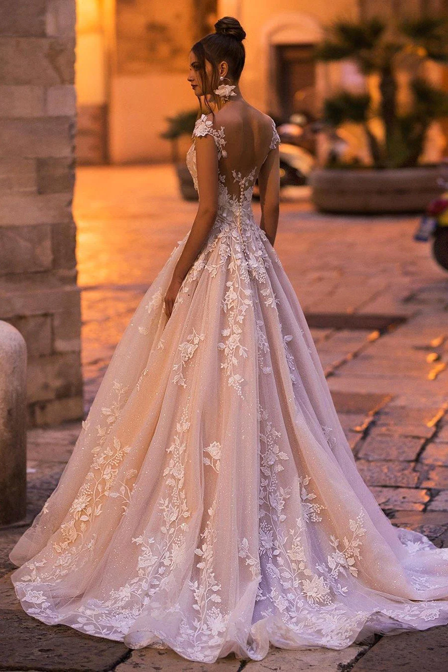 Cap sleeves Lace Sweetheart A-line Lace Flowers Wedding Dresses - Image 2