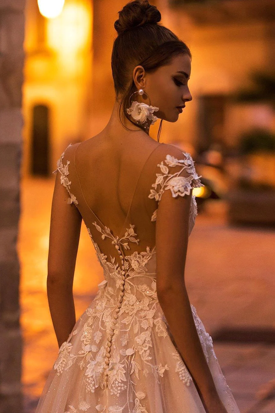 Cap sleeves Lace Sweetheart A-line Lace Flowers Wedding Dresses - Image 3