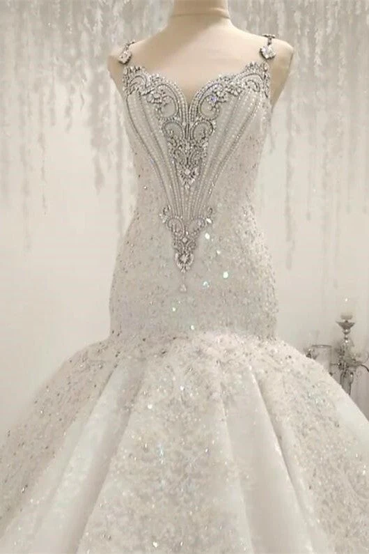 Cap Sleeves Sparkle Diamond Fit and Flare Wedding Dresses Online - Image 2