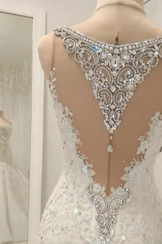 Cap Sleeves Sparkle Diamond Fit and Flare Wedding Dresses Online - Image 3