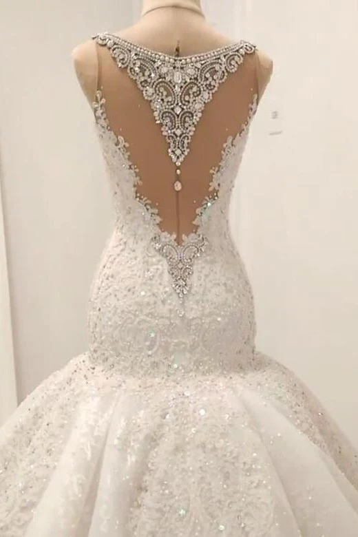 Cap Sleeves Sparkle Diamond Fit and Flare Wedding Dresses Online - Image 4