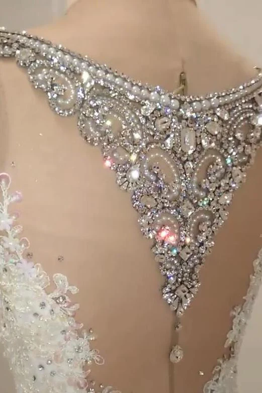 Cap Sleeves Sparkle Diamond Fit and Flare Wedding Dresses Online - Image 5
