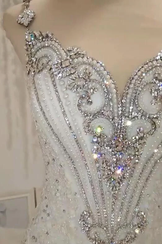 Cap Sleeves Sparkle Diamond Fit and Flare Wedding Dresses Online - Image 6