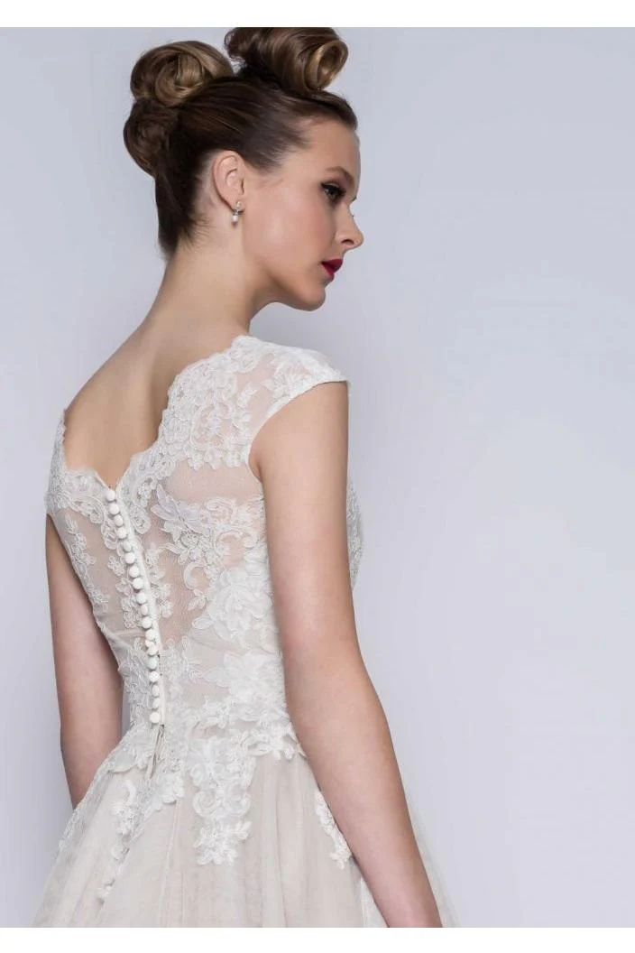 Cap sleeves V neck Princess Short Ankle length Wedding Dress - Image 2
