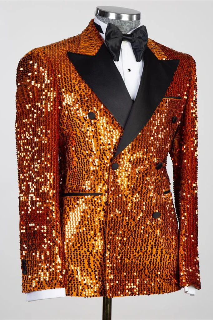 Caramel Sequin Peaked Lapel Double-Breasted Prom Suit - Image 2