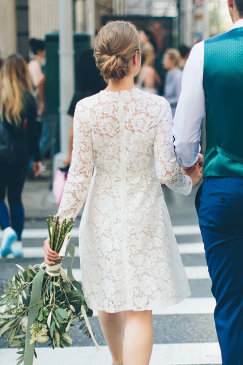 Casual Long Sleevess Lace Summer Short Summer Wedding Dress Online - Image 2