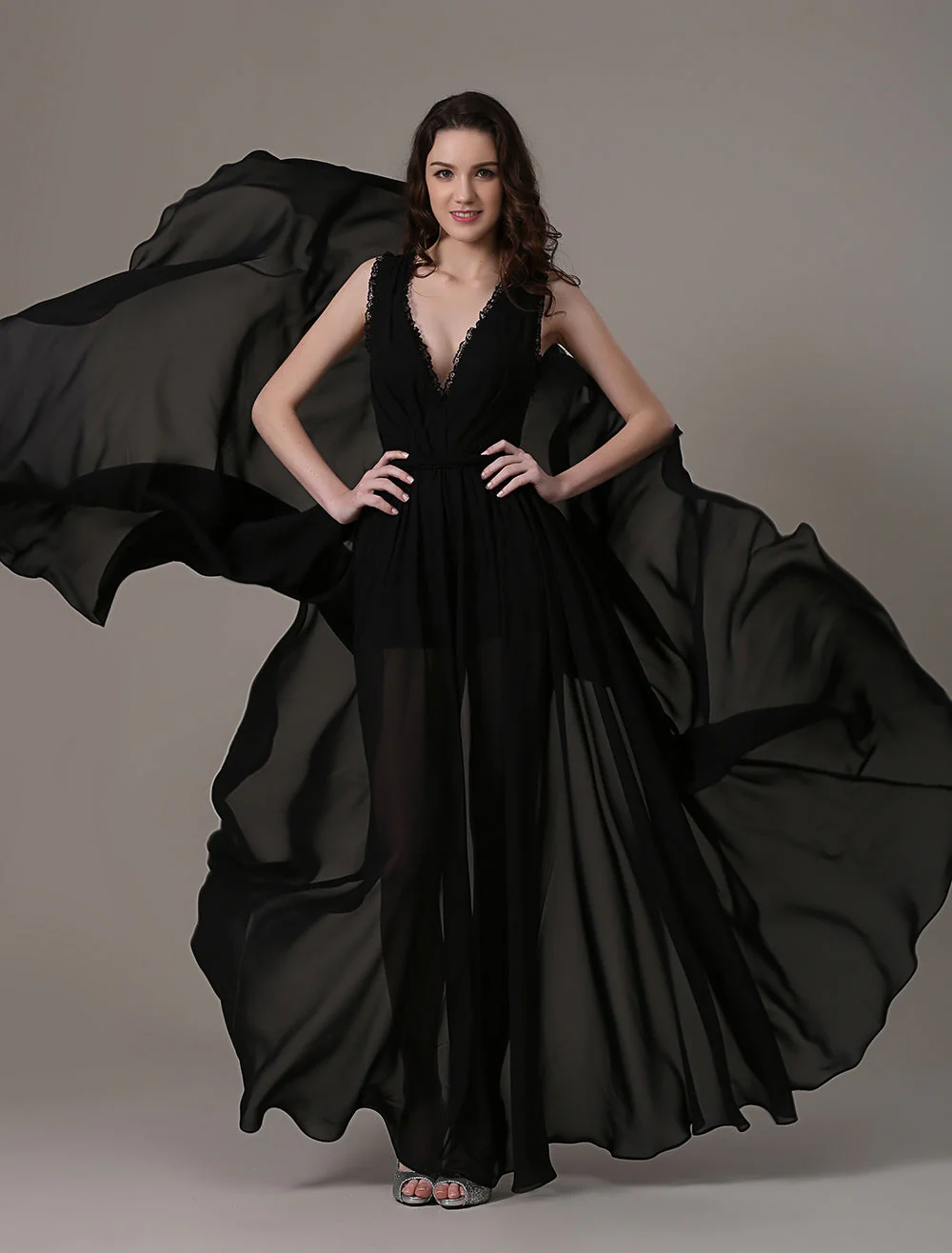 Glamorous Celebrity Dresses A Line Cut Out Elegant See Through Chiffon Festival Dress - Image 2