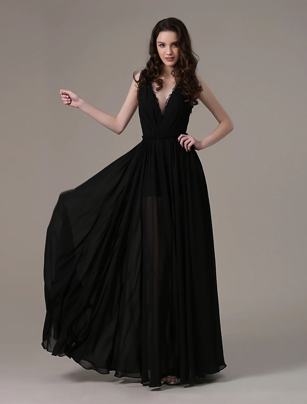 Glamorous Celebrity Dresses A Line Cut Out Elegant See Through Chiffon Festival Dress - Image 3