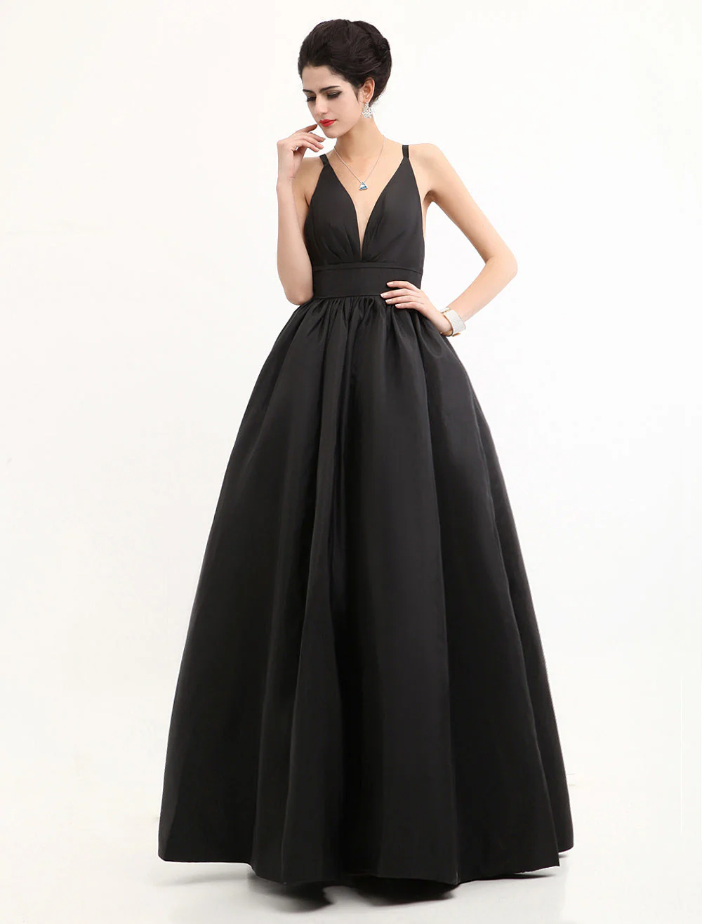 Modern Celebrity Dresses Black Oscar Evening Dress Straps Backless Deep V Taffeta Dress - Image 4