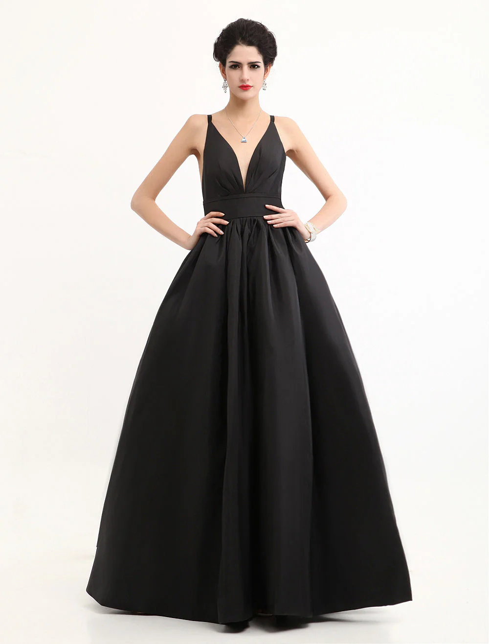 Modern Celebrity Dresses Black Oscar Evening Dress Straps Backless Deep V Taffeta Dress - Image 5