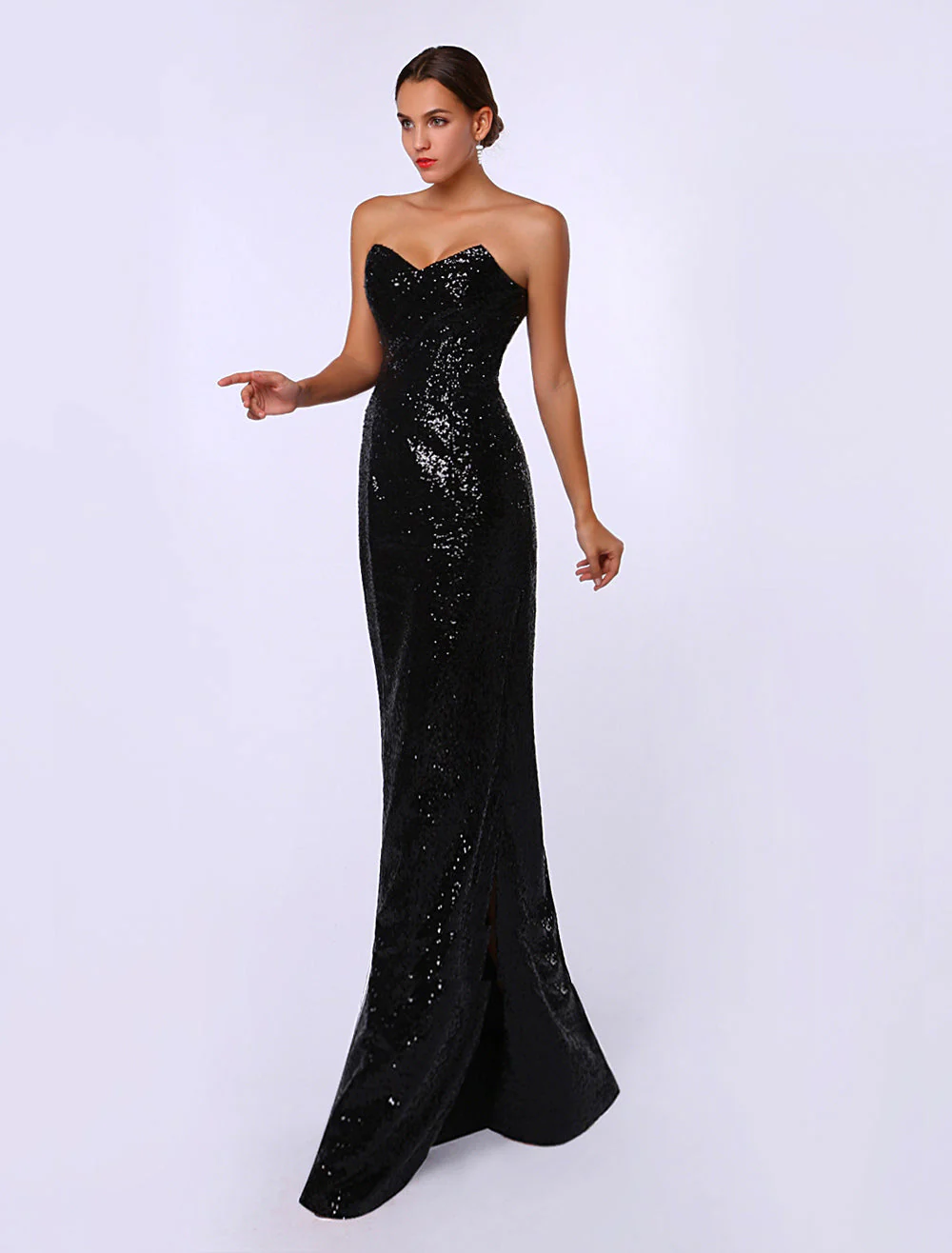 Amazing Celebrity Dresses Sheath Black Sequined Sweetheart Neck Evening Dress Inspired By Rosario Dawson At Oscar - Image 2