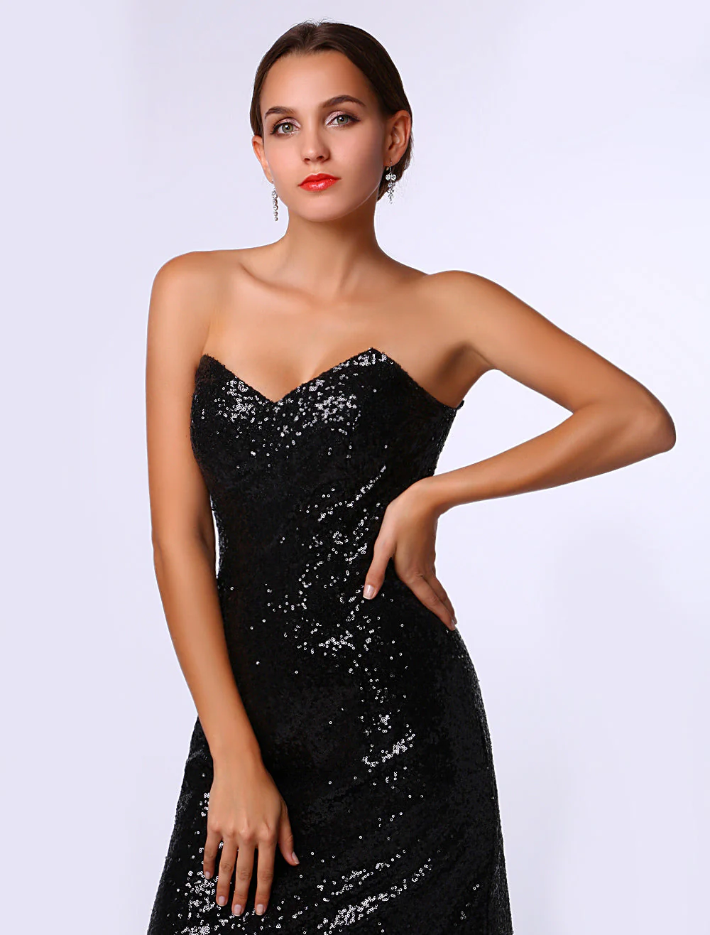 Amazing Celebrity Dresses Sheath Black Sequined Sweetheart Neck Evening Dress Inspired By Rosario Dawson At Oscar - Image 5