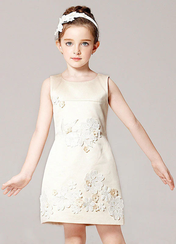 Champagne A-line Flower Applique Beaded Short flower girl dress With Jacket - Image 3