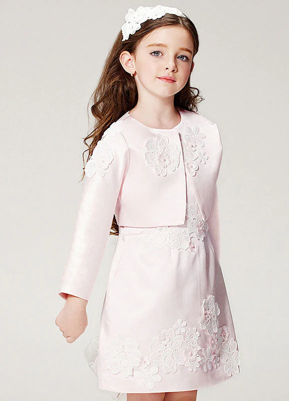 Champagne A-line Flower Applique Beaded Short flower girl dress With Jacket - Image 5