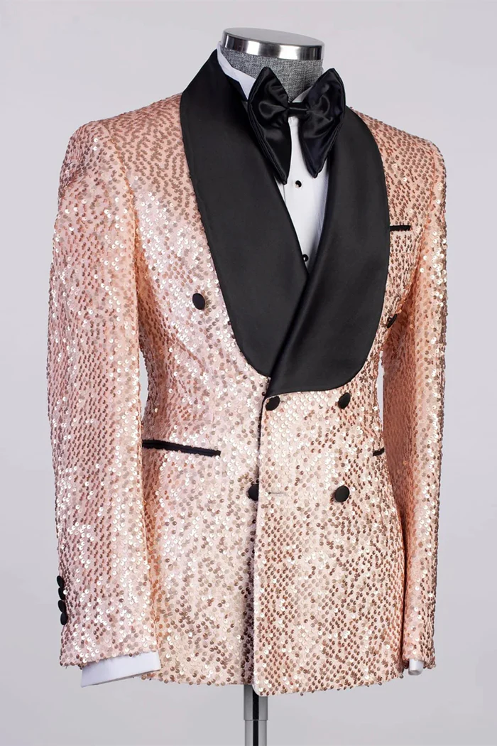 Champagne Gold Men's Prom Suit with Black Satin Lapel - Image 2
