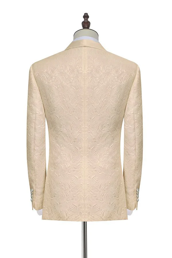 Champagne Jacquard Wedding Tuxedos for Groom Silk Shawl Lapel Marriage Suits - Image 2