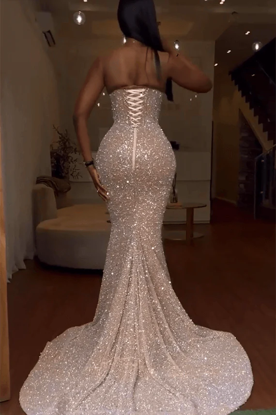 Gorgeous Sweetheart Sleeveless Mermaid Prom Dresses With Split Sequins Beadings - Image 4