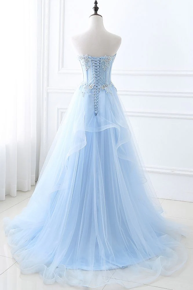 CHARLIZE |Ball Gown Sweetheart Tulle Sky Blue Prom Party Gowns with Sequins - Image 2