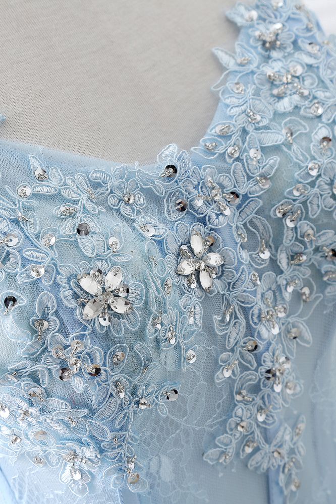 CHARLIZE |Ball Gown Sweetheart Tulle Sky Blue Prom Party Gowns with Sequins - Image 3