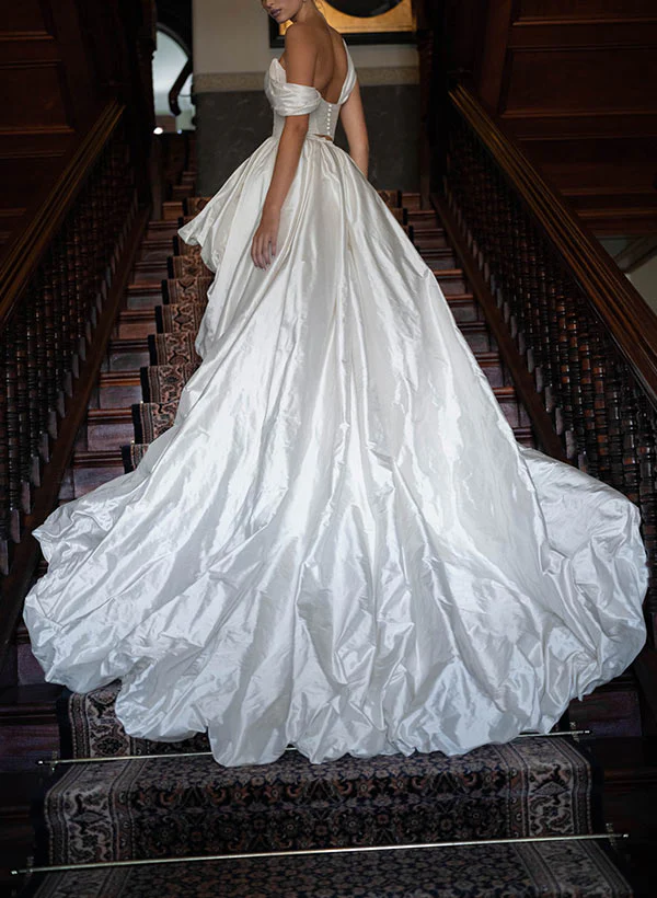 Charmeuse Wedding Dresses Chic A-line Elegant Sweetheart Sleeveless Court Train - Image 3
