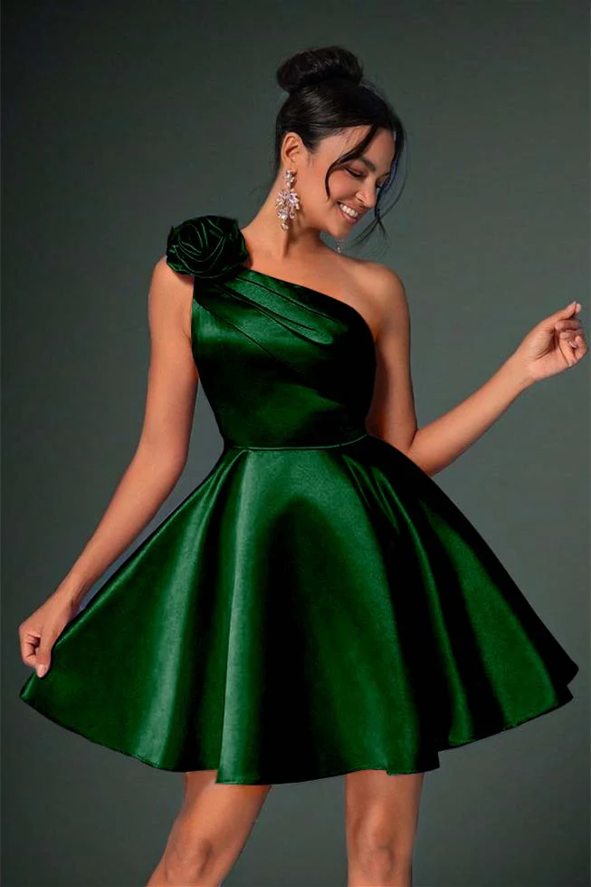 Charming A-Line Asymmetrical One Shoulder Homecoming Dress Satin Sleeveless Mini On Sale - Image 3