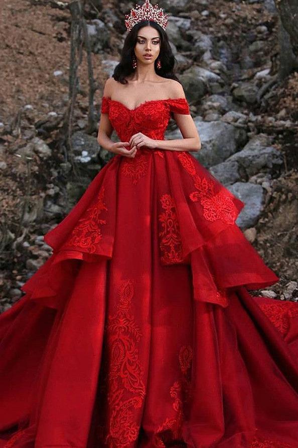Charming Ball Gown Appliques Off-the-Shoulder Sleeveless Prom Party Gowns - Image 2