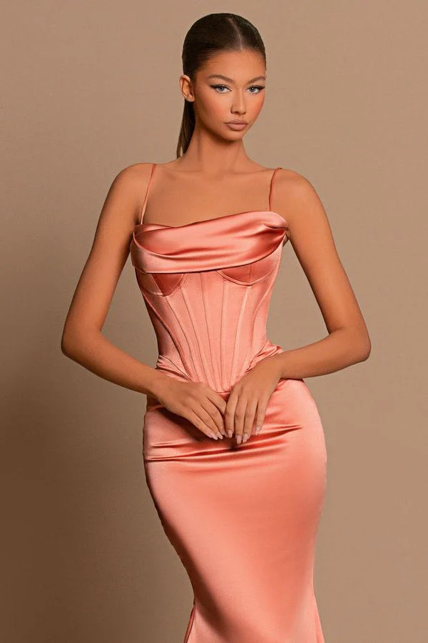 Charming Coral Spaghetti-Straps Prom Dress Mermaid Sleeveless - Image 2