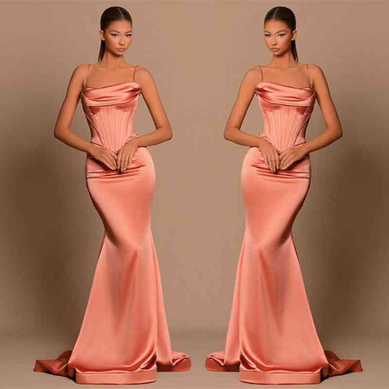 Charming Coral Spaghetti-Straps Prom Dress Mermaid Sleeveless - Image 3