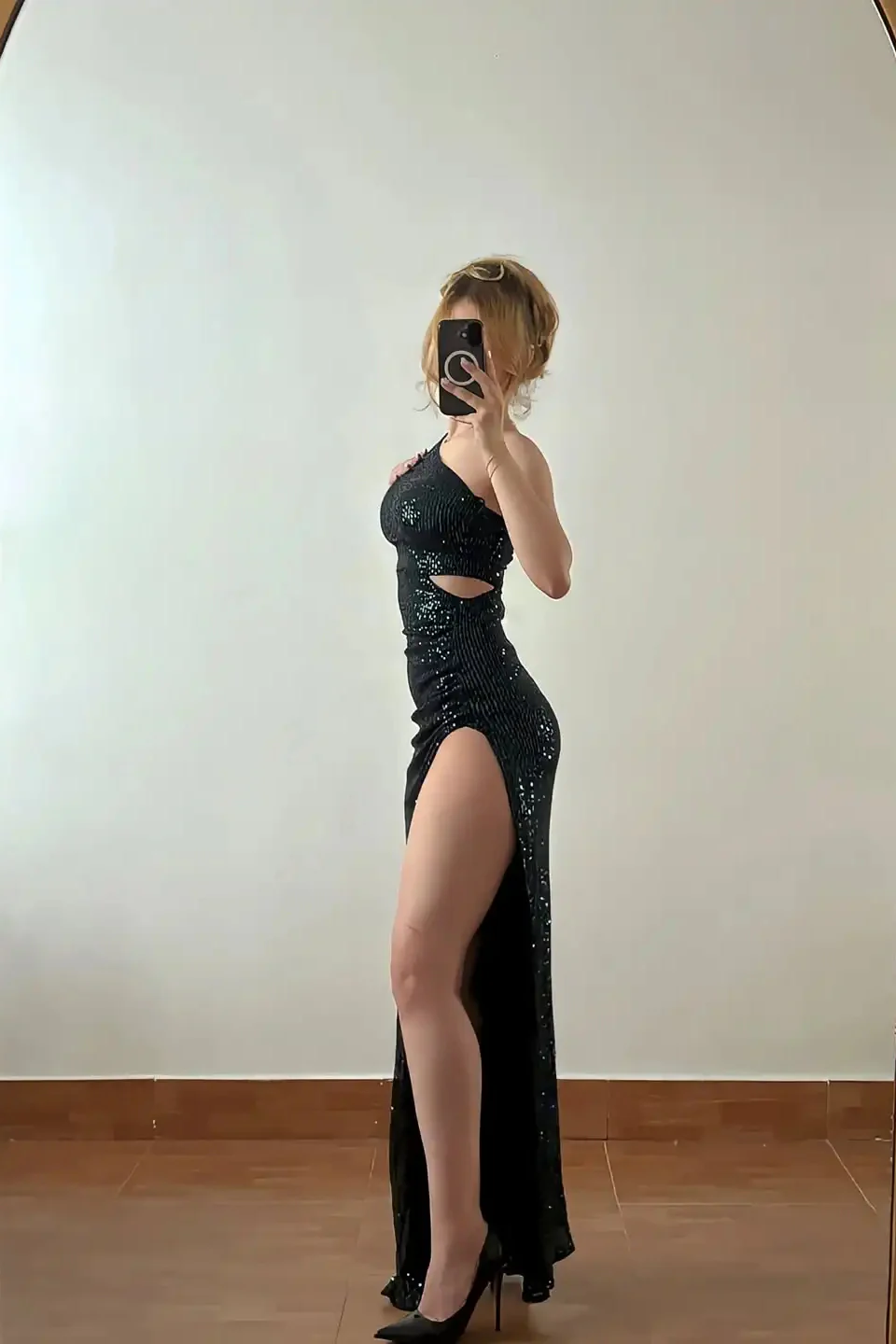 Charming Dark Green One Shoulder Sleeveless Mermaid Sequins Prom Dress Column With High Split - Image 2