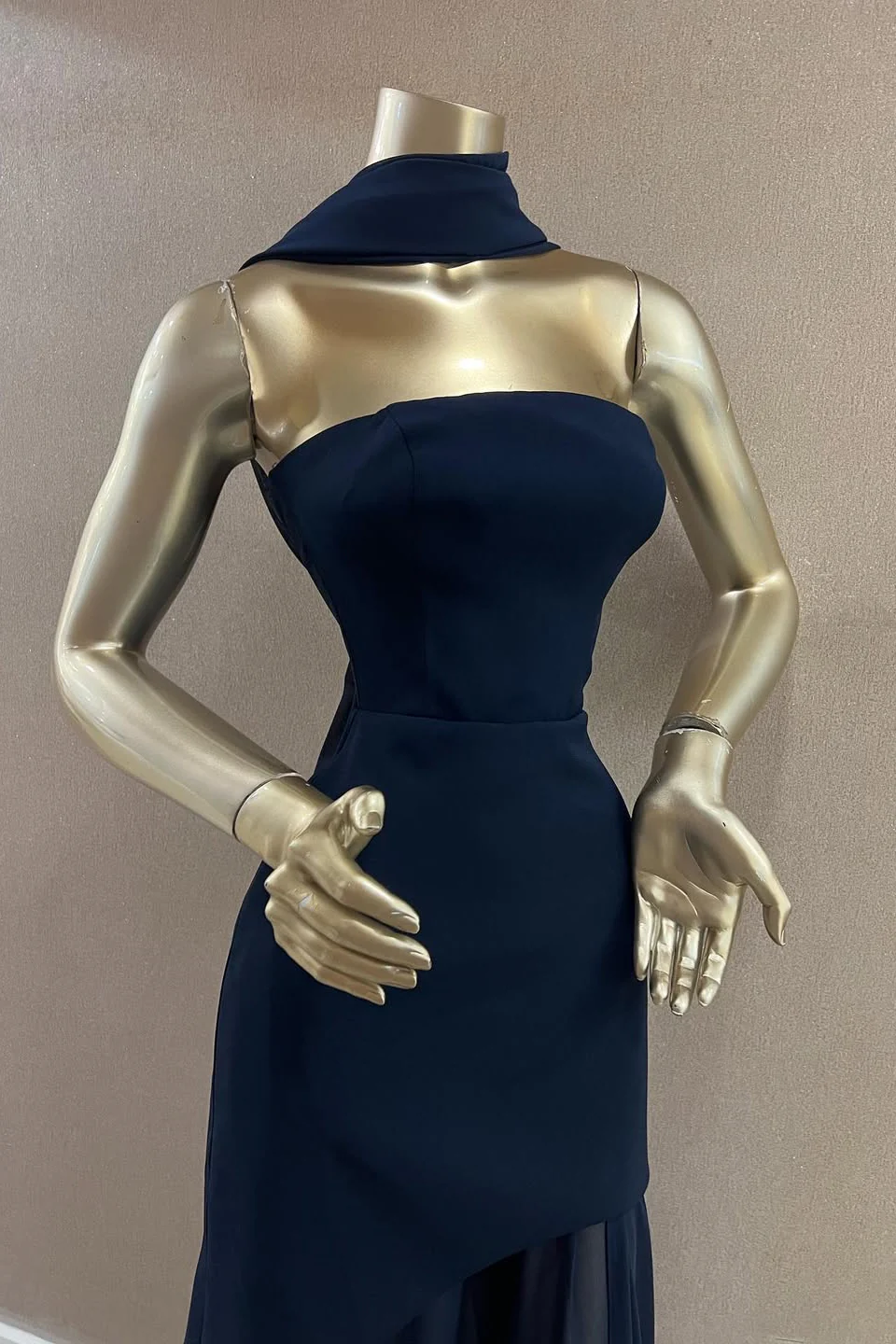 Charming Dark Navy Strapless Sleeveless Stain Prom Dresses Sheath Long On Sale - Image 3