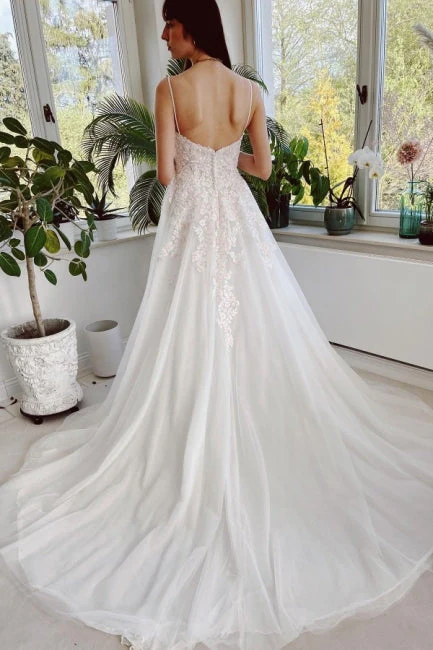 Classy Garden Spaghetti Straps A-Line Lace Wedding Dresses - Image 2