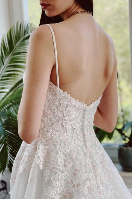 Classy Garden Spaghetti Straps A-Line Lace Wedding Dresses - Image 3