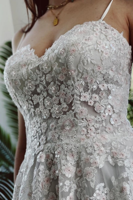 Classy Garden Spaghetti Straps A-Line Lace Wedding Dresses - Image 4