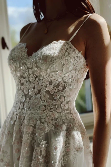 Classy Garden Spaghetti Straps A-Line Lace Wedding Dresses - Image 5