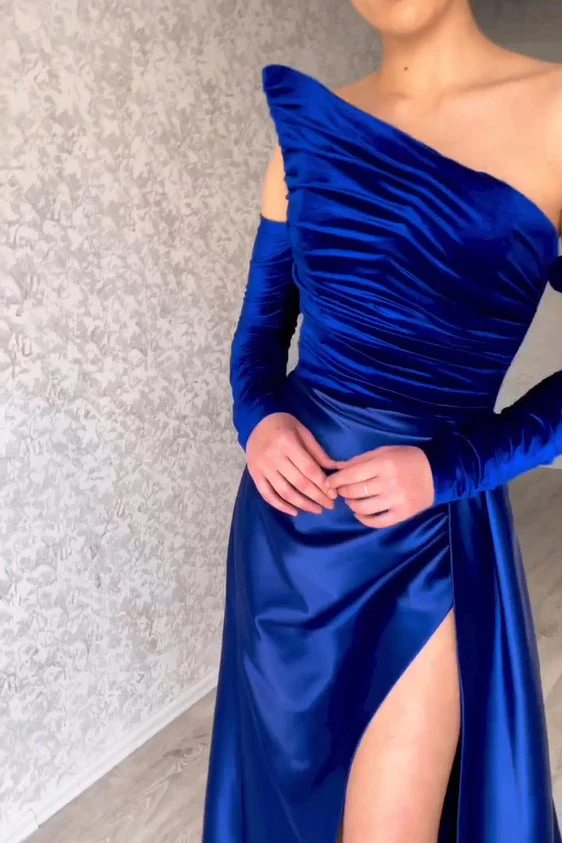 Fabulous Long Strapless A-Line Split Front Evening Prom Dresses With Long Sleeves - Image 5