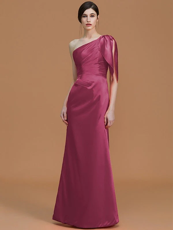 Mermaid Gorgeous One Shoulder Sleeveless Ruched Satin Bridesmaid Dresses - Image 10