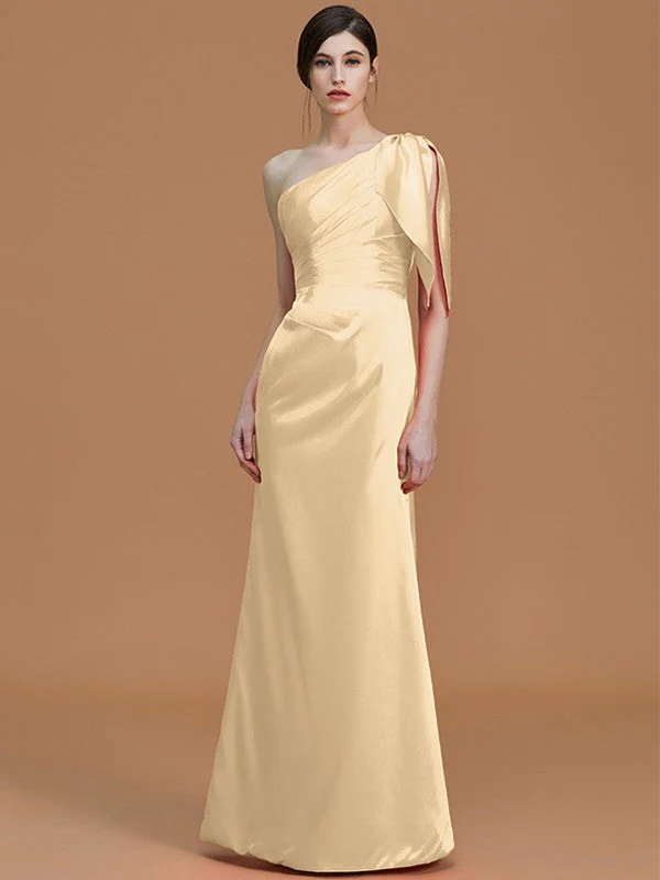 Mermaid Gorgeous One Shoulder Sleeveless Ruched Satin Bridesmaid Dresses - Image 11