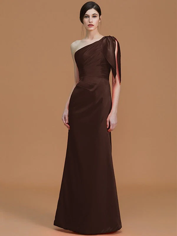 Mermaid Gorgeous One Shoulder Sleeveless Ruched Satin Bridesmaid Dresses - Image 12