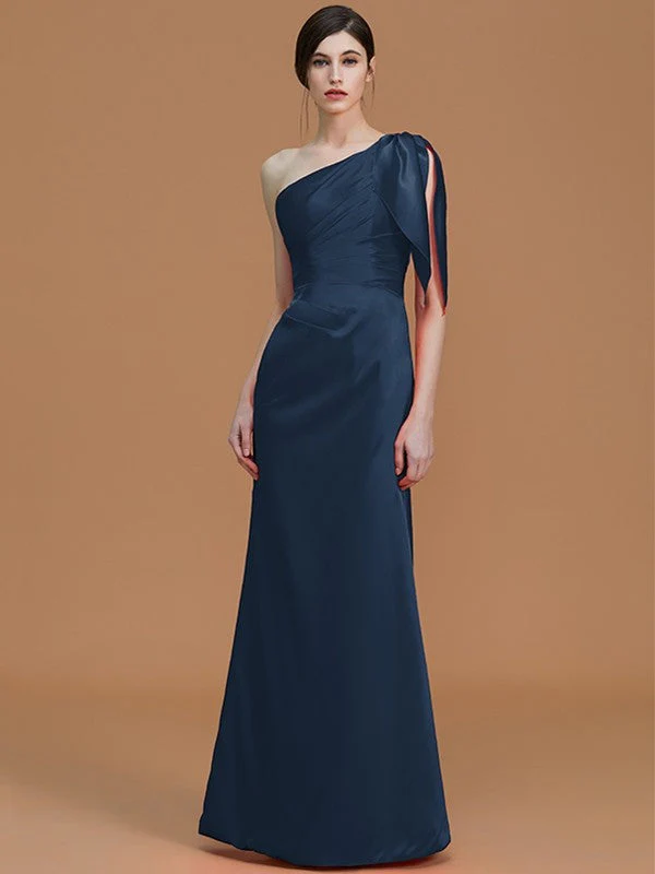 Mermaid Gorgeous One Shoulder Sleeveless Ruched Satin Bridesmaid Dresses - Image 15