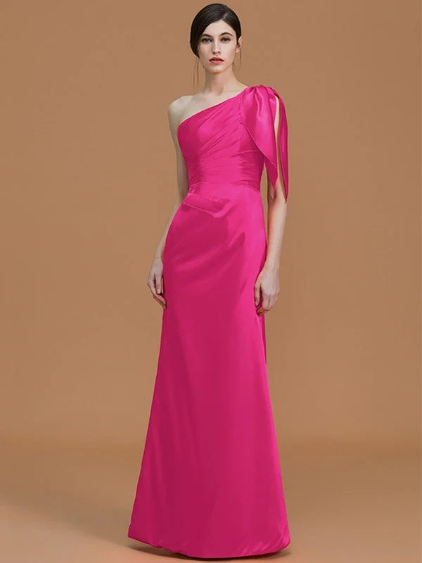 Mermaid Gorgeous One Shoulder Sleeveless Ruched Satin Bridesmaid Dresses - Image 16