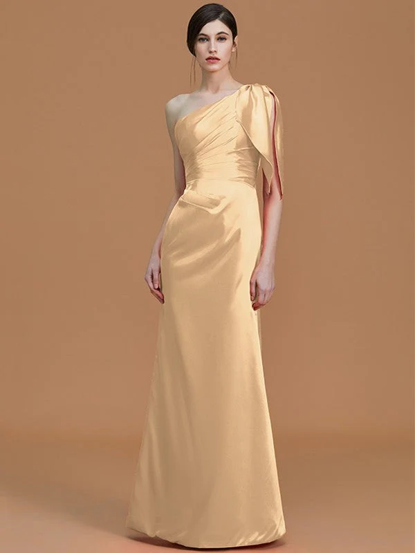 Mermaid Gorgeous One Shoulder Sleeveless Ruched Satin Bridesmaid Dresses - Image 17