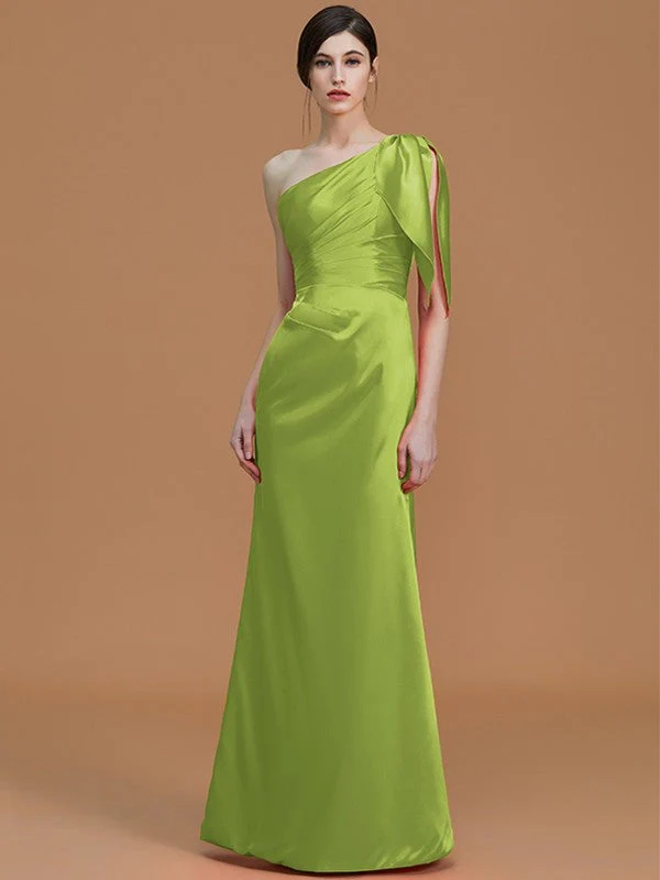 Mermaid Gorgeous One Shoulder Sleeveless Ruched Satin Bridesmaid Dresses - Image 19