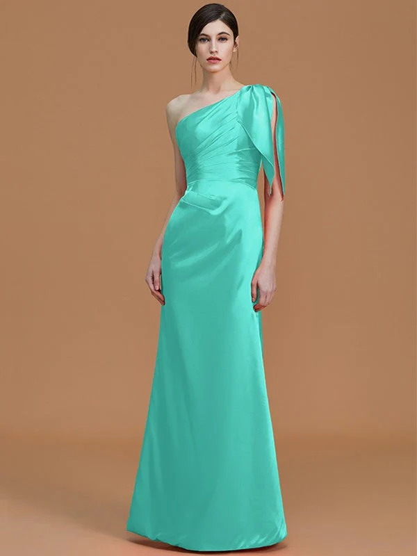 Mermaid Gorgeous One Shoulder Sleeveless Ruched Satin Bridesmaid Dresses - Image 20