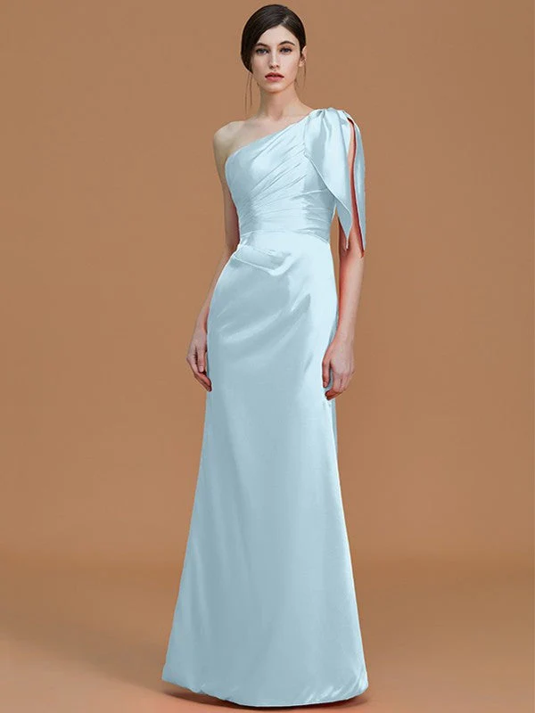 Mermaid Gorgeous One Shoulder Sleeveless Ruched Satin Bridesmaid Dresses - Image 23