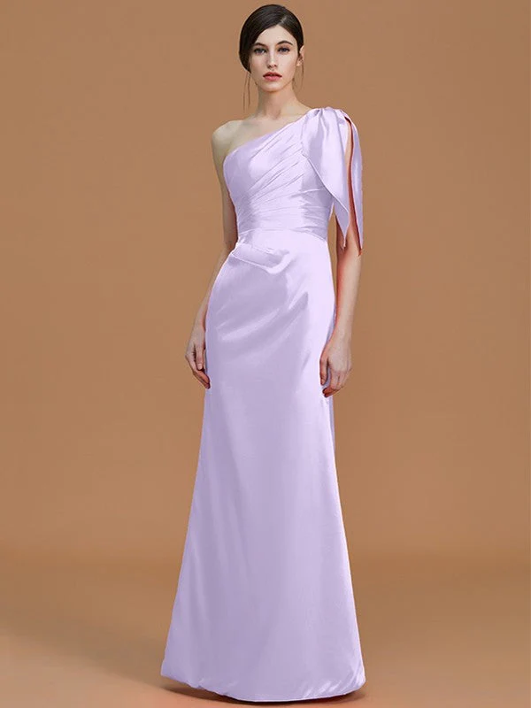 Mermaid Gorgeous One Shoulder Sleeveless Ruched Satin Bridesmaid Dresses - Image 24