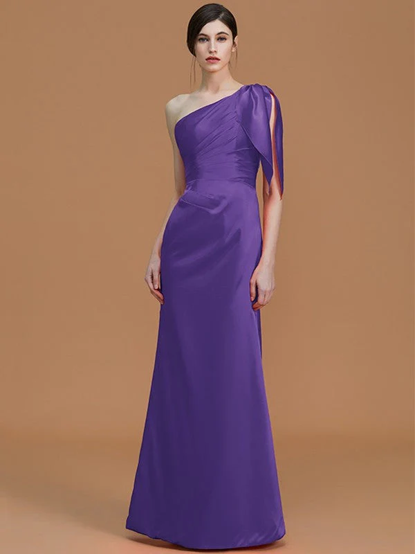 Mermaid Gorgeous One Shoulder Sleeveless Ruched Satin Bridesmaid Dresses - Image 29