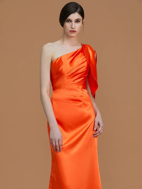 Mermaid Gorgeous One Shoulder Sleeveless Ruched Satin Bridesmaid Dresses - Image 3