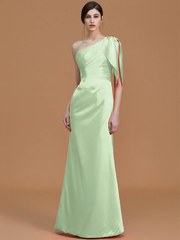 Mermaid Gorgeous One Shoulder Sleeveless Ruched Satin Bridesmaid Dresses - Image 31