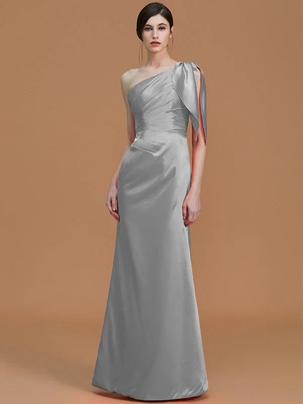Mermaid Gorgeous One Shoulder Sleeveless Ruched Satin Bridesmaid Dresses - Image 32